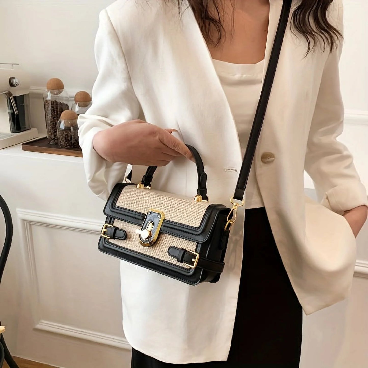 Women Fashion Contrast Color Square Shoulder Bag