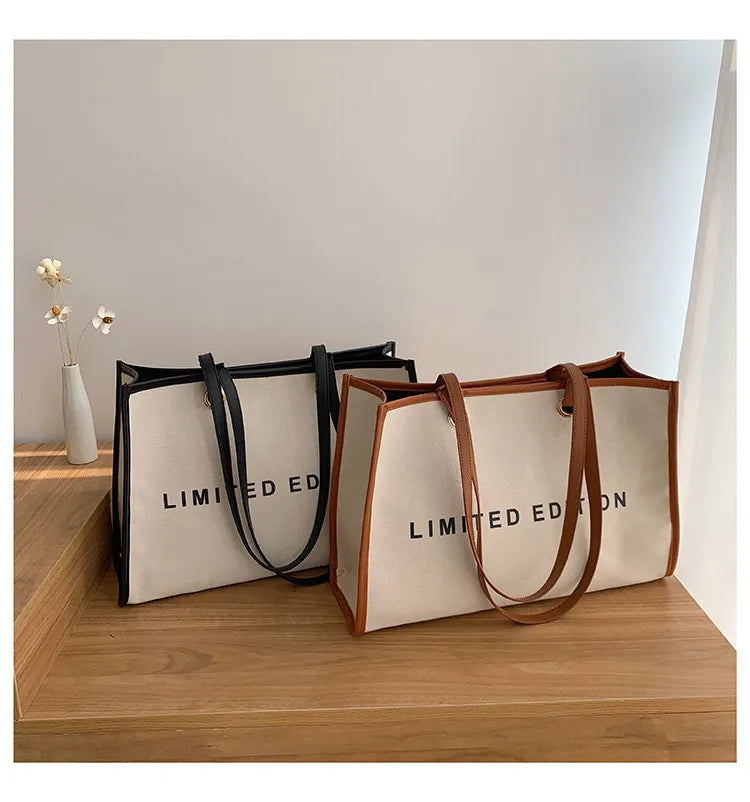 Women'S Fashion Letter Print Canvas Large Capacity Tote Bag