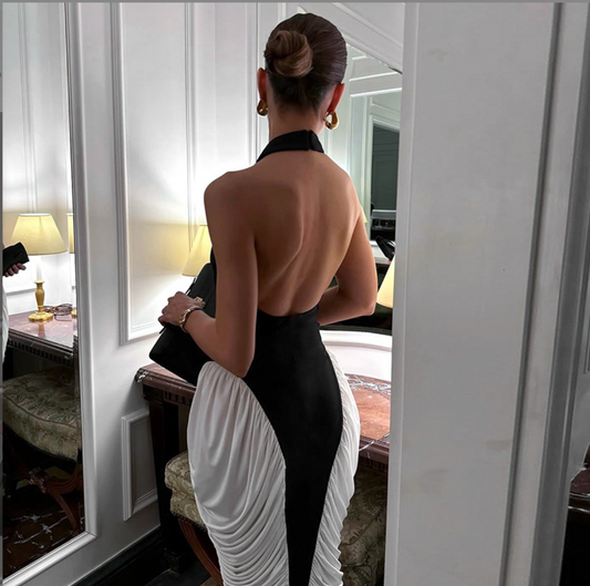 Foreign trade women's clothing new round-neck sleeveless backless slim side drooping medium dress women