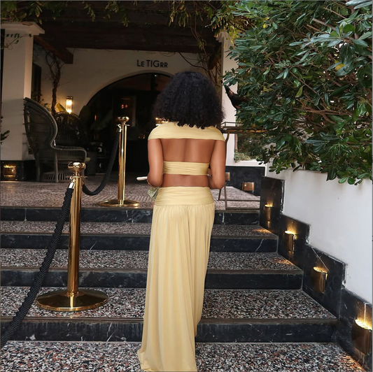 2025O European and American cross-border autumn new women's clothing fashion sexy chest exposed navel sexy temperament long skirt two-piece set