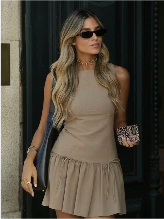 Cross-border Amazon INS spring new women's clothing European and American style five-color bow decoration sleeveless short dress