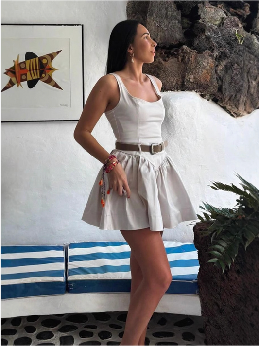 Cross-border foreign trade wholesale European and American style women's clothing new belted slim sleeveless suspender short dress