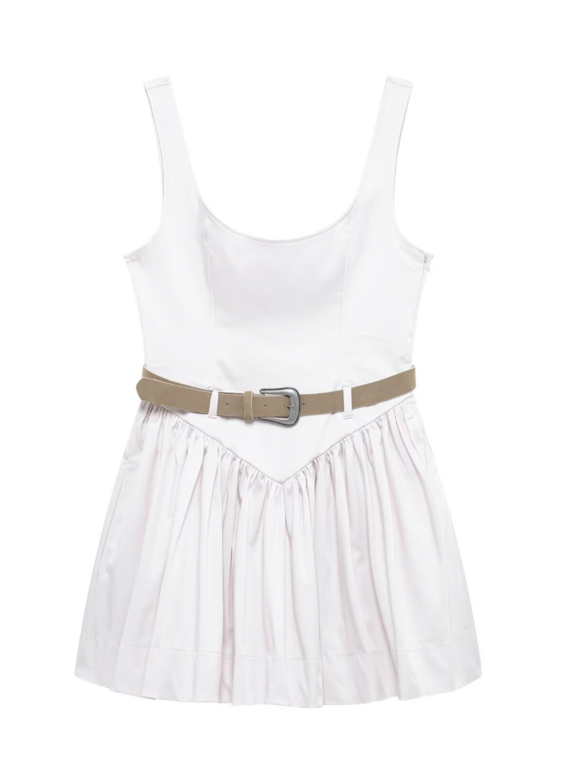 Cross-border foreign trade wholesale European and American style women's clothing new belted slim sleeveless suspender short dress