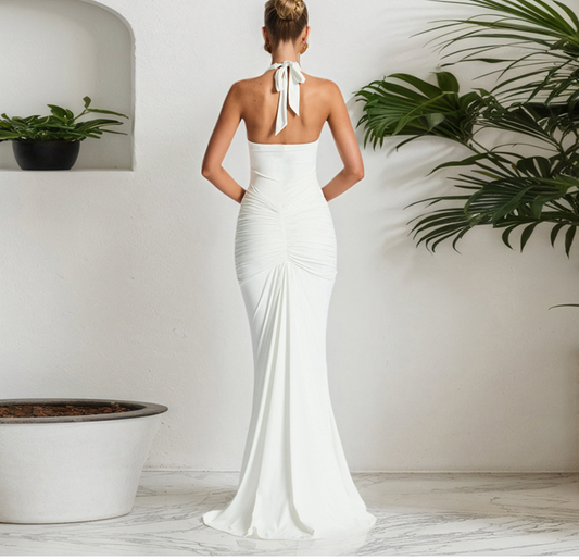 Foreign Trade Cross-border Women's Clothing Elegant Neck V-neck Backless Lace Pleated Long Skirt Dress Women