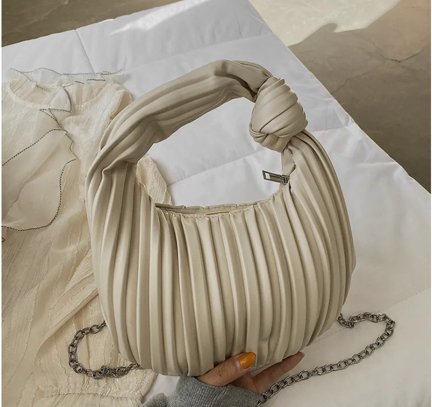 Women Fashion Casual Solid Color Pleated Soft Knot Dumpling Handbag