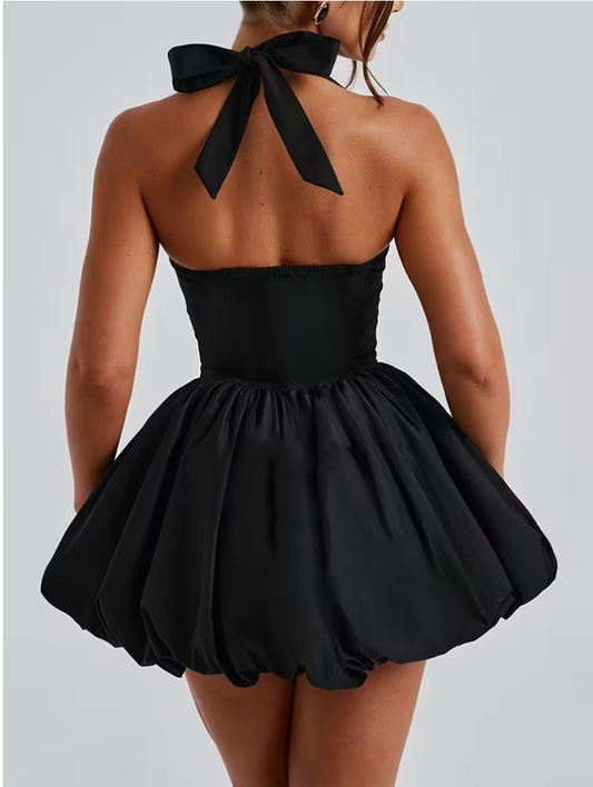 Elegant white halter neck bodycon midi dress tie waist bow