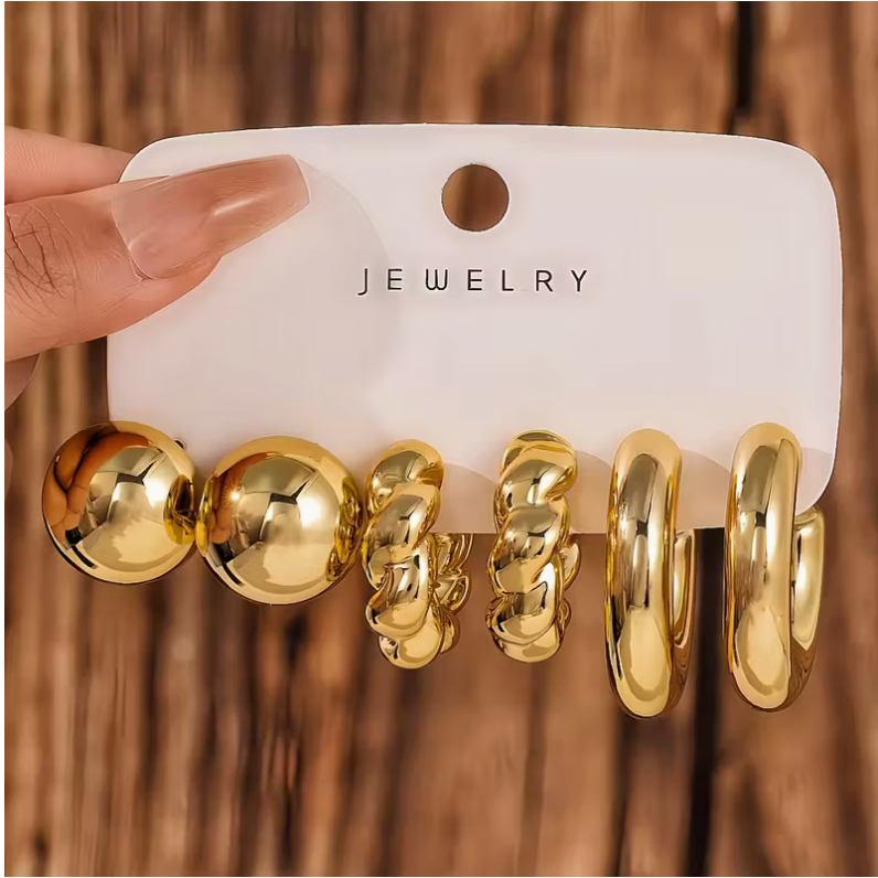6 piece yellow resin earrings set exaggerated c shaped drop