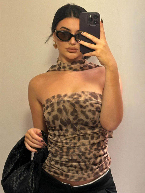 Sexy Summer Women Fashion Street Hot Girl Leopard Scarf Sexy Slim Tube Top