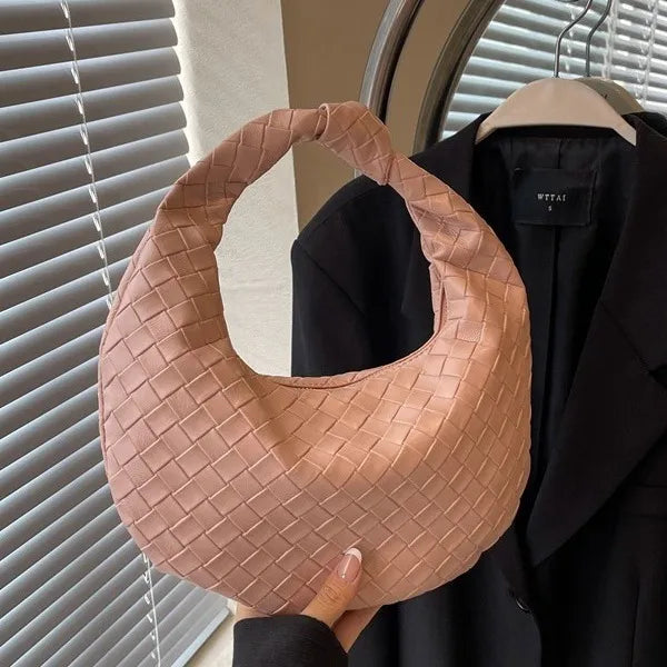 Women Fashion Casual Solid Color Woven Dumpling Handbag