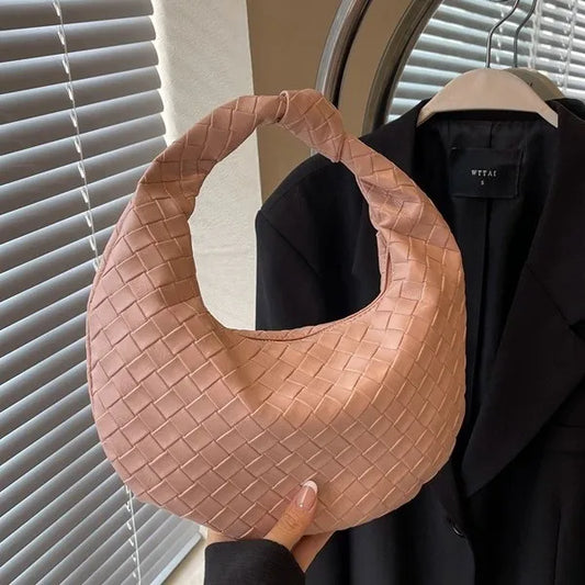 Women Fashion Casual Solid Color Woven Dumpling Handbag