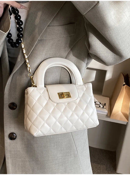 Women Fashion Casual Solid Color Square Rhombic Chain Handbag