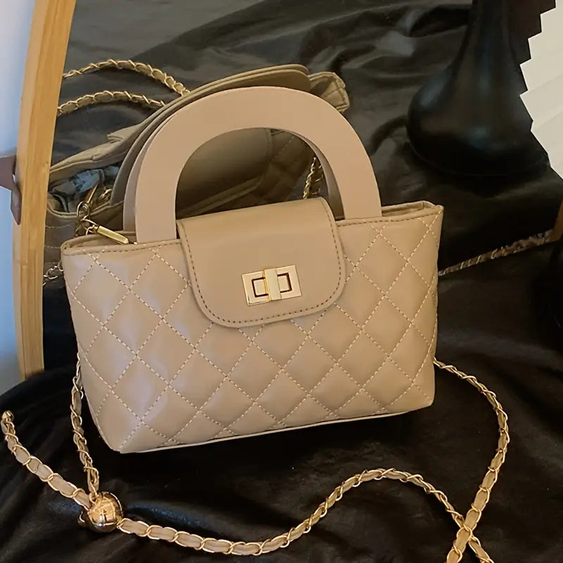 Women Fashion Casual Solid Color Square Rhombic Chain Handbag