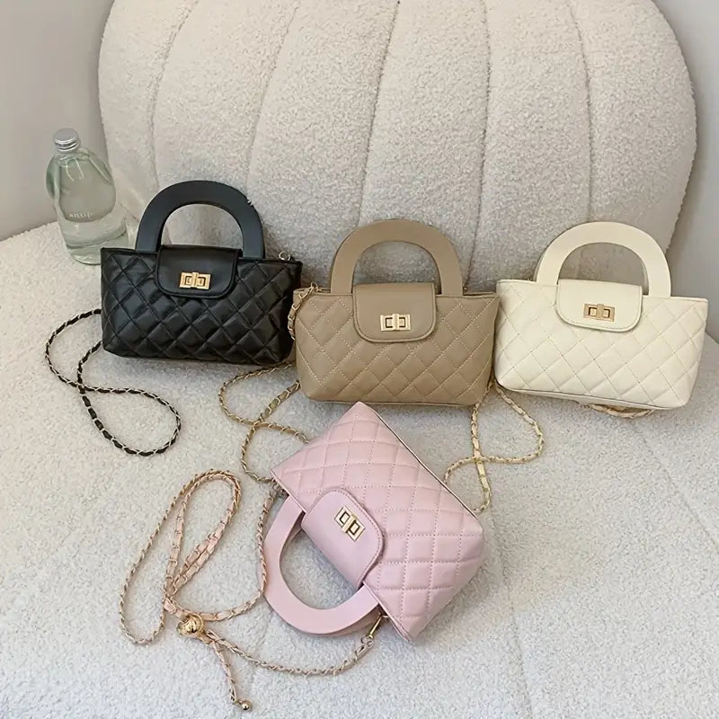 Women Fashion Casual Solid Color Square Rhombic Chain Handbag