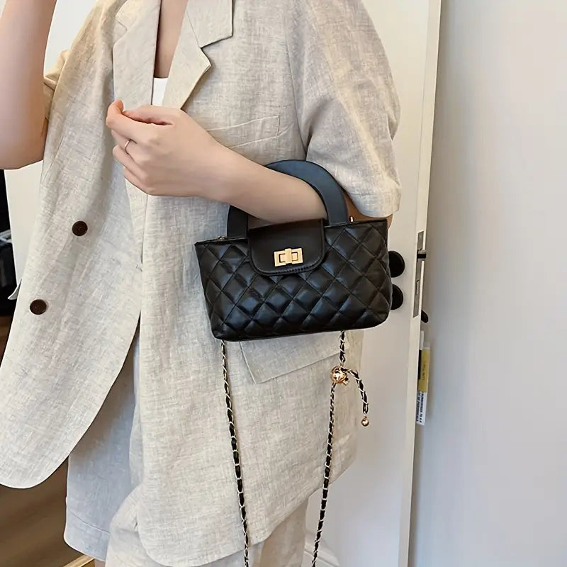 Women Fashion Casual Solid Color Square Rhombic Chain Handbag