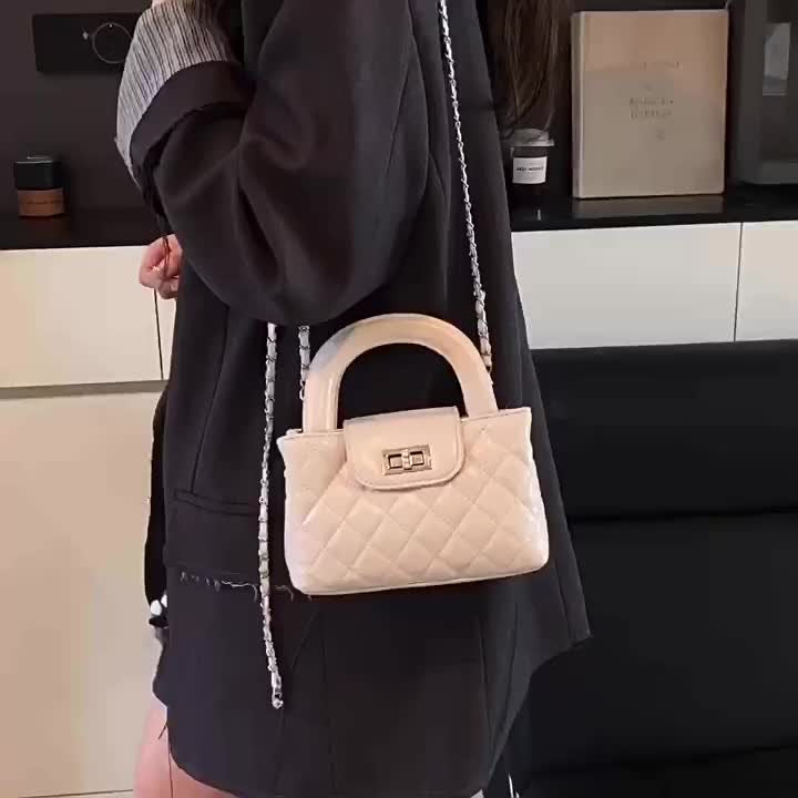 Women Fashion Casual Solid Color Square Rhombic Chain Handbag