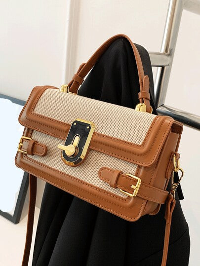 Women Fashion Contrast Color Square Shoulder Bag
