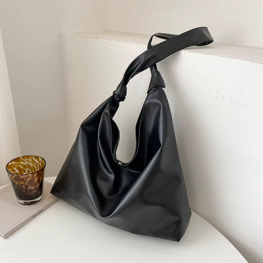 Women Fashionable Solid Color Large Capacity PU Shoulder Bag