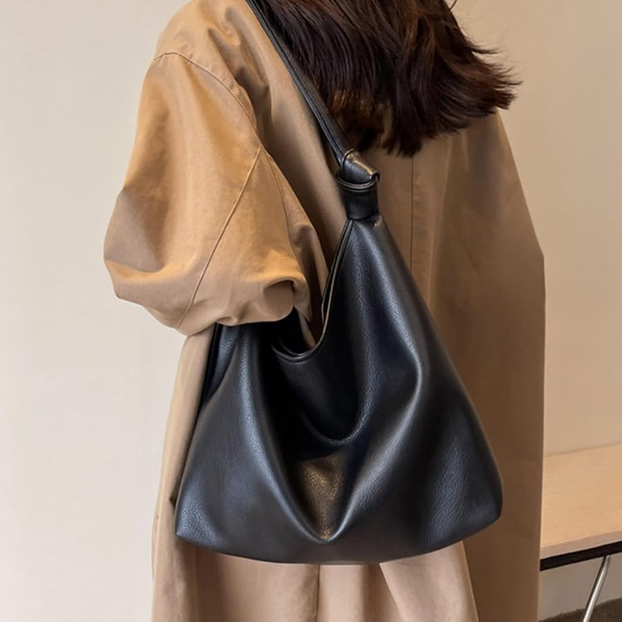 Women Fashionable Solid Color Large Capacity PU Shoulder Bag