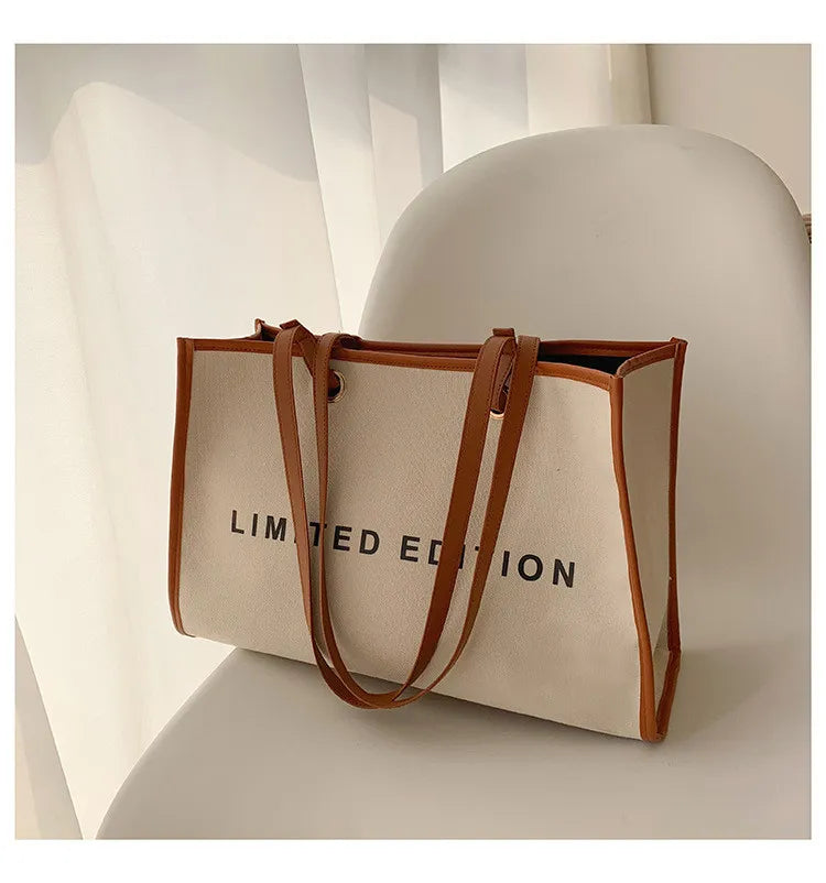Women'S Fashion Letter Print Canvas Large Capacity Tote Bag
