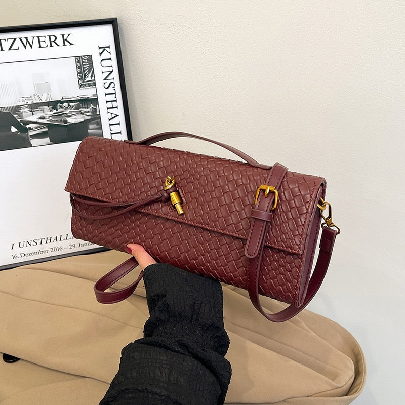 Cross-border new woven baguette bags texture retro handbag simple soft leather one-shoulder cross-body women's bag