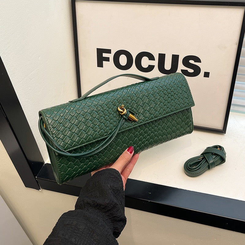 Cross-border new woven baguette bags texture retro handbag simple soft leather one-shoulder cross-body women's bag