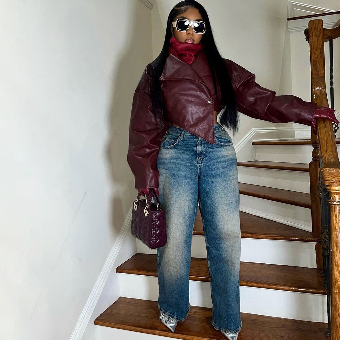 TOPCross-border European and American style 2025 summer new women's clothing personality fashion waist exposed navel PU leather solid color casual jacket women