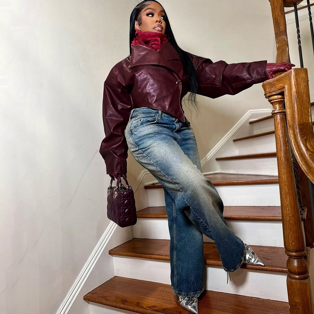 TOPCross-border European and American style 2025 summer new women's clothing personality fashion waist exposed navel PU leather solid color casual jacket women