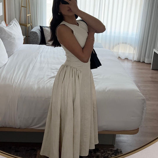 Summer 2024 New Fashion Mid-length Skirt European and American Style Sexy Hollow A-swing Dress Women