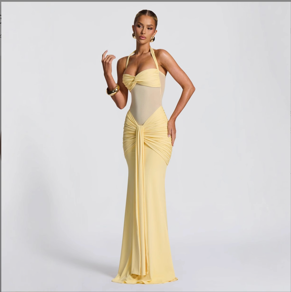 2025 European and American style temperament long skirt mesh fishtail streamer pure lust vest skirt slim wrap hip dress