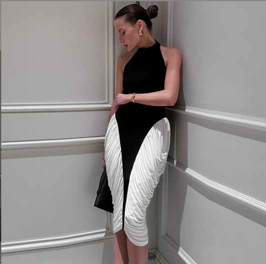 Foreign trade women's clothing new round-neck sleeveless backless slim side drooping medium dress women