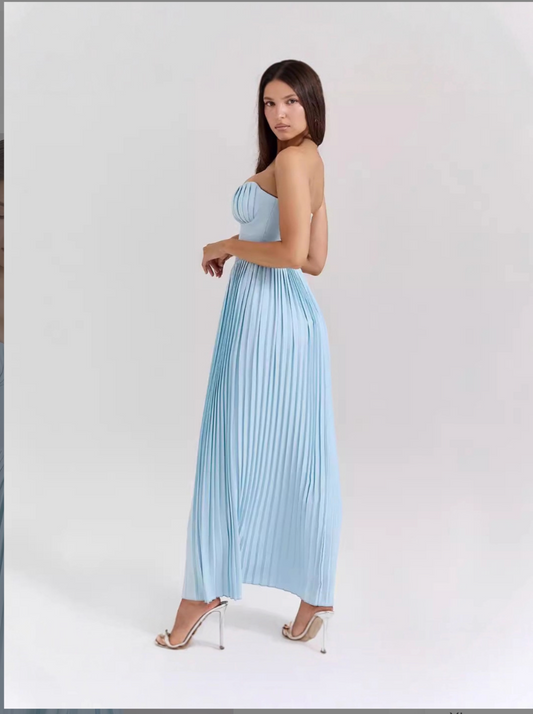 Ins European and American women's clothing autumn with steel support sexy one-shoulder backless high waist chest waist pressed pleated mid-length skirt