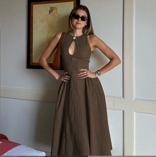 Summer 2024 New Fashion Mid-length Skirt European and American Style Sexy Hollow A-swing Dress Women