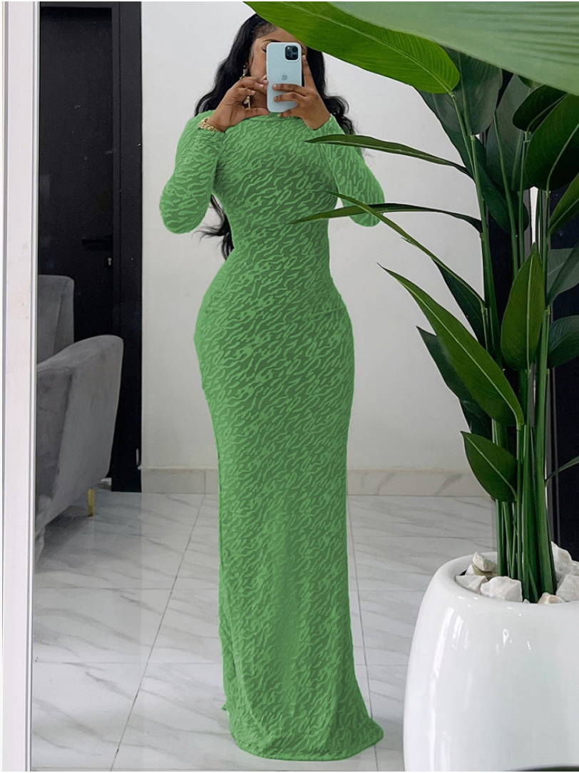 Freit 2024 Autumn New Cross-border Exclusive Round-neck Long-sleeved Plush Slim European and American Dress Women