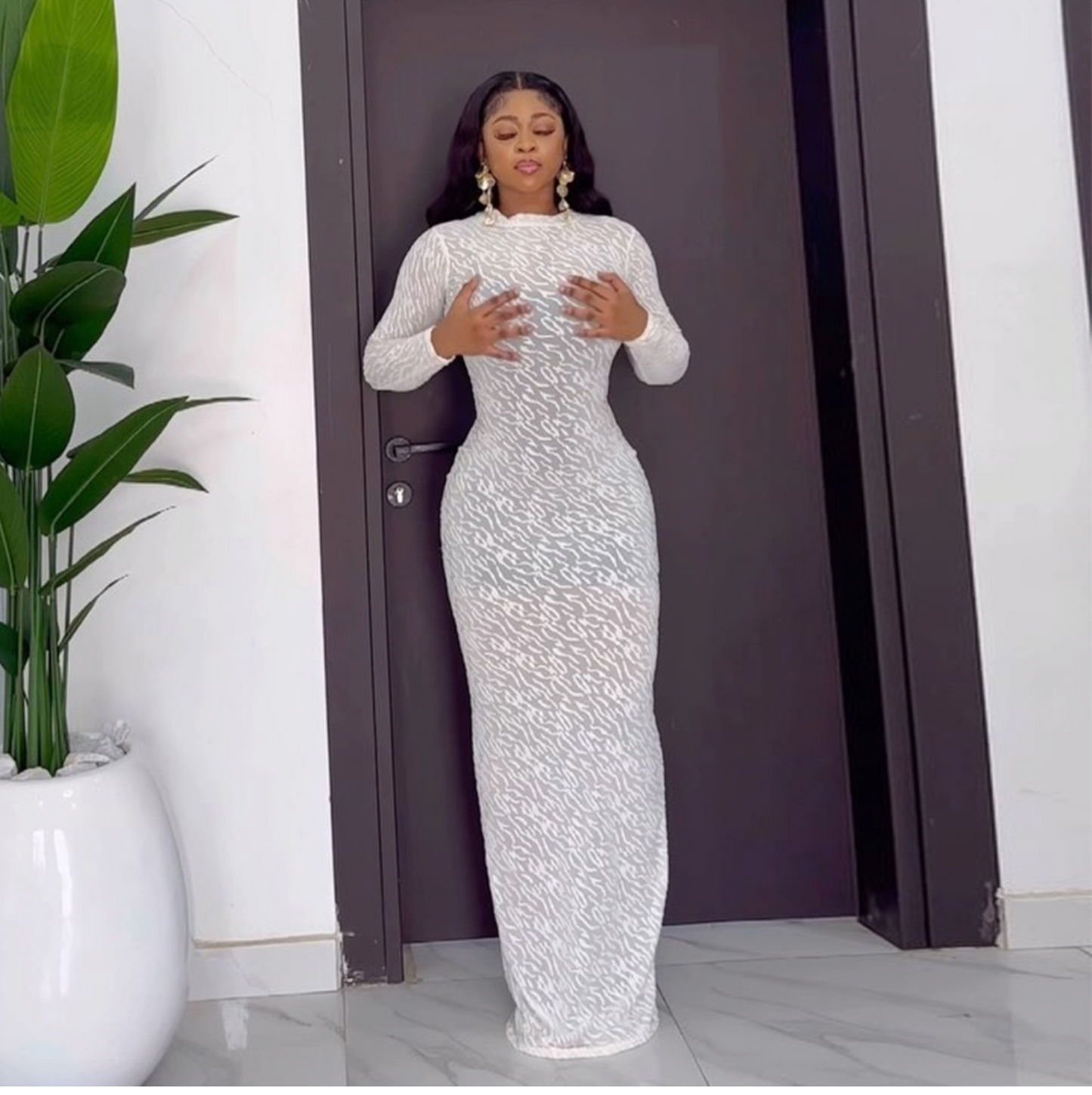 Freit 2024 Autumn New Cross-border Exclusive Round-neck Long-sleeved Plush Slim European and American Dress Women