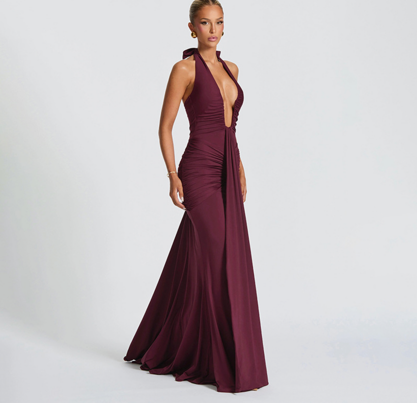 Foreign Trade Cross-border Women's Clothing Elegant Neck V-neck Backless Lace Pleated Long Skirt Dress Women