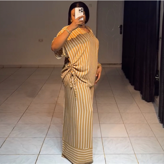 European and American cross-border women's clothing 2025 summer new casual loose V-neck striped short-sleeved top wide-leg trousers set