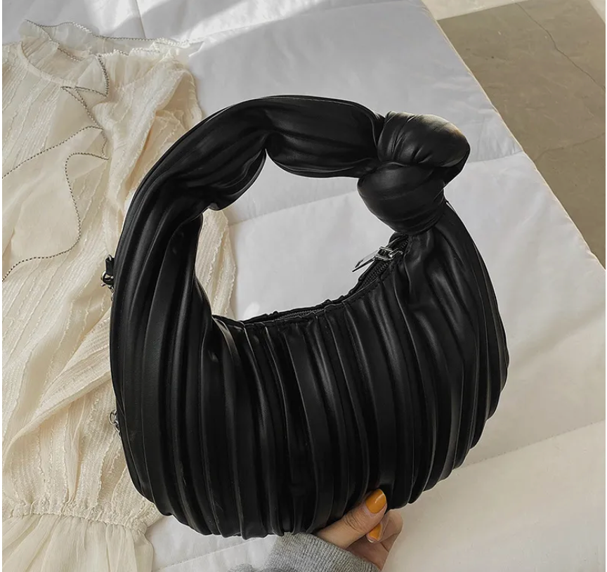 Women Fashion Casual Solid Color Pleated Soft Knot Dumpling Handbag