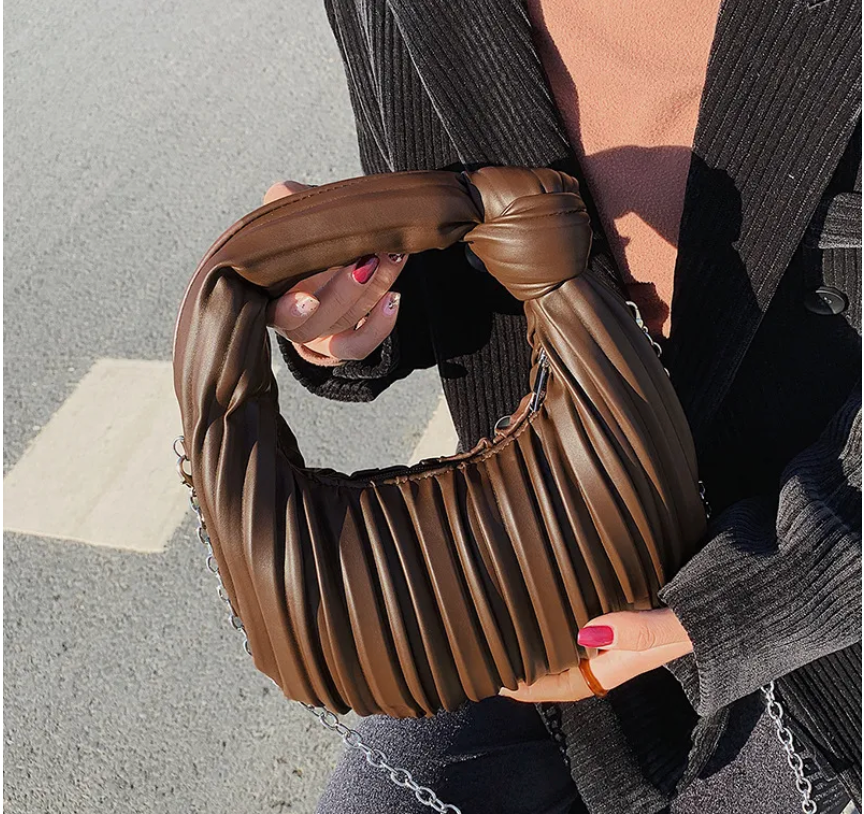 Women Fashion Casual Solid Color Pleated Soft Knot Dumpling Handbag