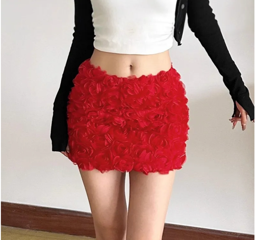 Women Fashion Sexy Creative Solid Color Floral Skirt
