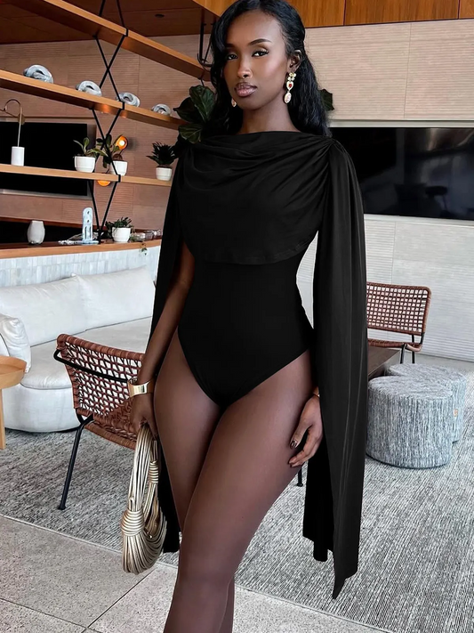 Swing Collar Long-Sleeve Slim-Fit Bodysuits