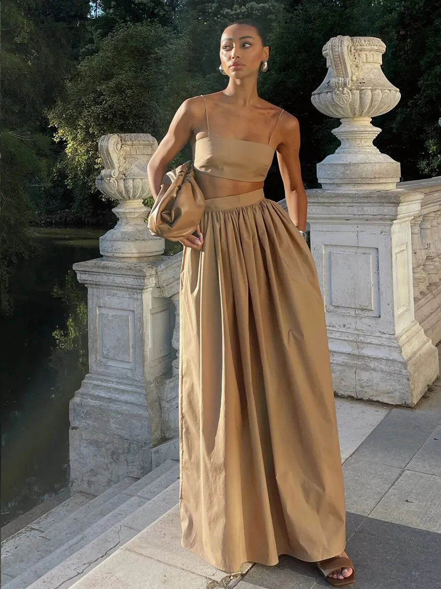 Fashion Pure Cotton Solid Color Top And Skirt Two-Piece Set