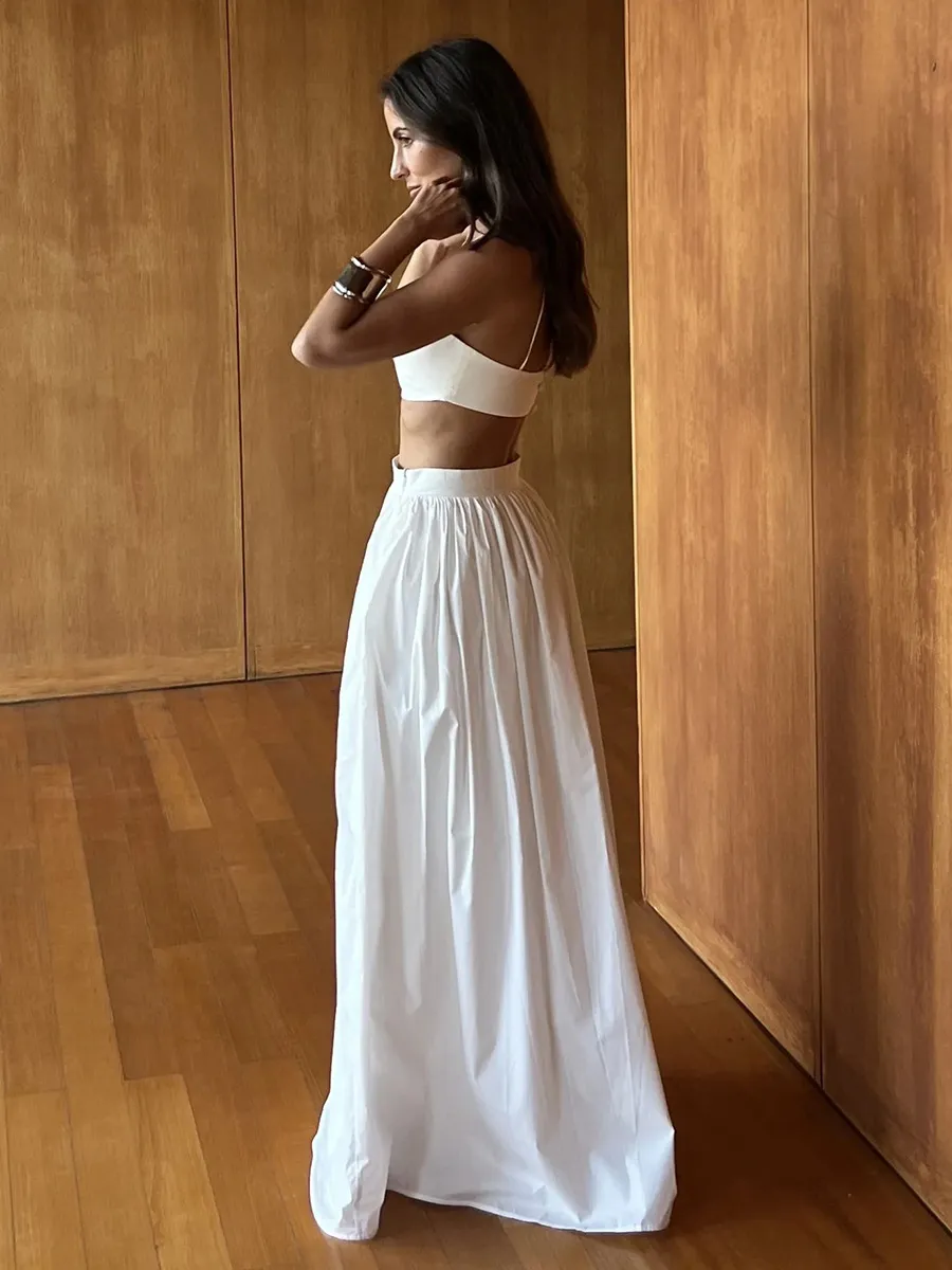 Fashion Pure Cotton Solid Color Top And Skirt Two-Piece Set